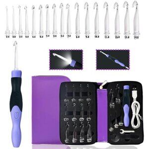New 17 Sizes Lighted Crochet Hooks Set 2.5mm~14.0mm, Rechargeable Crochet